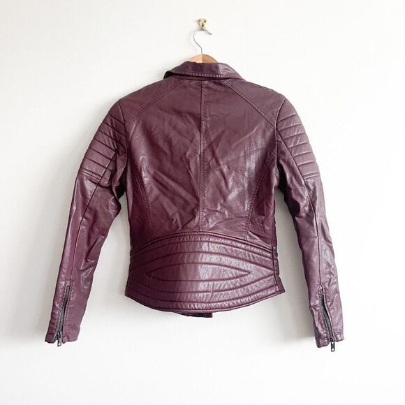 Blank NYC Women's Moto Jacket Faux Leather Zip Up Burgundy Size S - Picture 2 of 8
